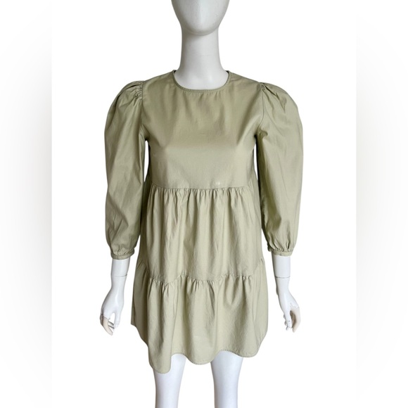 Reformation Beckett Women’s Light Green Tiered Long Sleeve Mini Dress Size XS - Picture 3 of 9